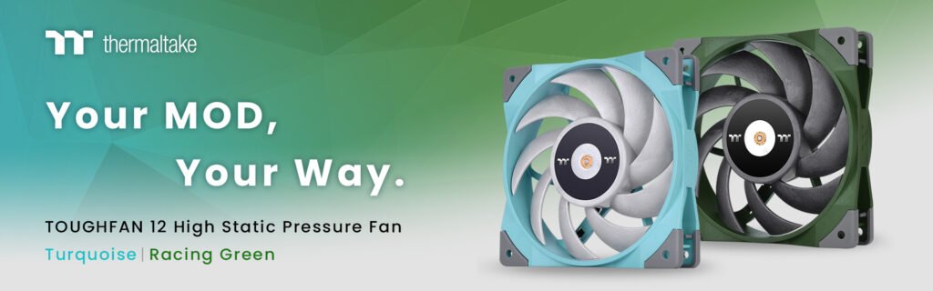 A THERMALTAKE BEMUTATJA A TÜRKIZKÉK ÉS A BRIT VERSENYZÖLD SZÍNŰ TOUGHFAN 12 VENTILÁTORAIT