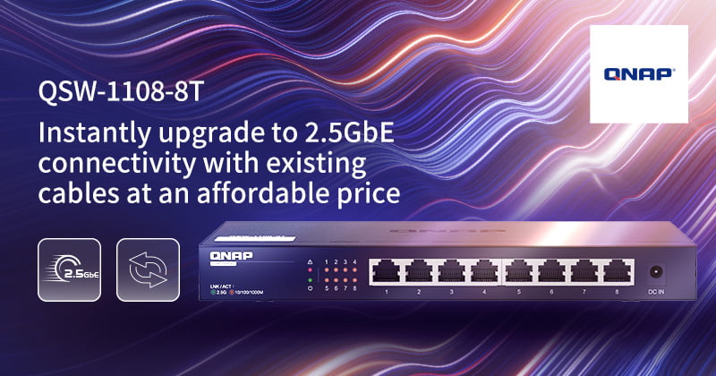 A QNAP BEMUTATTA A KÖLTSÉGHATÉKONY 8 PORTOS, 2,5 GBE SEBESSÉGŰ, NEM MENEDZSELHETŐ SWITCH-CSÉT, A QSW-1108-8T-T