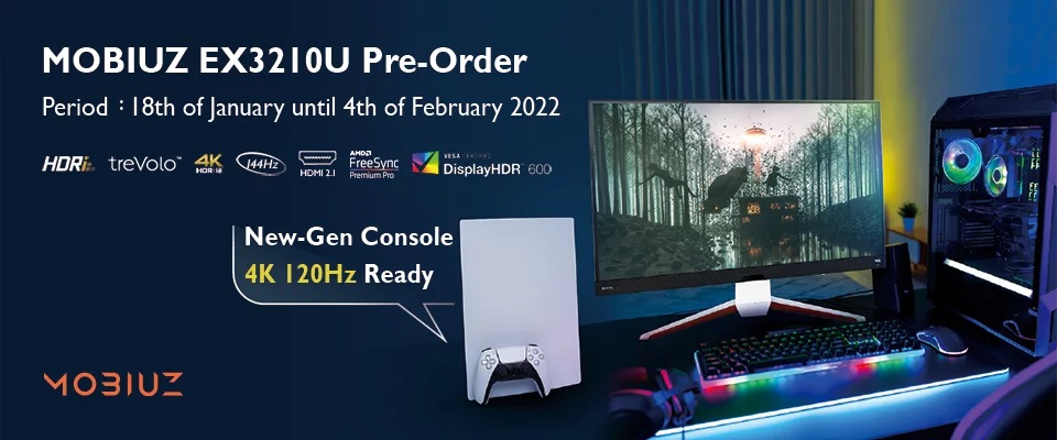 A BENQ BEMUTATTA A MOBIUZ EX3210U ÉS EX2710U 4K FELBONTÁSÚ, 144HZ-ES GAMER MONITOROKAT
