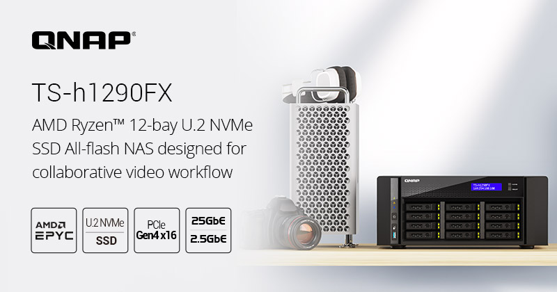 A QNAP BEMUTATJA A TS-H1290FX-ET, AZ ELSŐ TORONY KIALAKÍTÁSÚ U.2 NVME/SATA FLASHALAPÚ NAS-T, AMELY AMD EPYC™ CPU-VAL ÉRKEZIK ÉS TELJESÍTI A 25 GBE MUNKAKÖRNYEZETEK KÖVETELMÉNYEIT