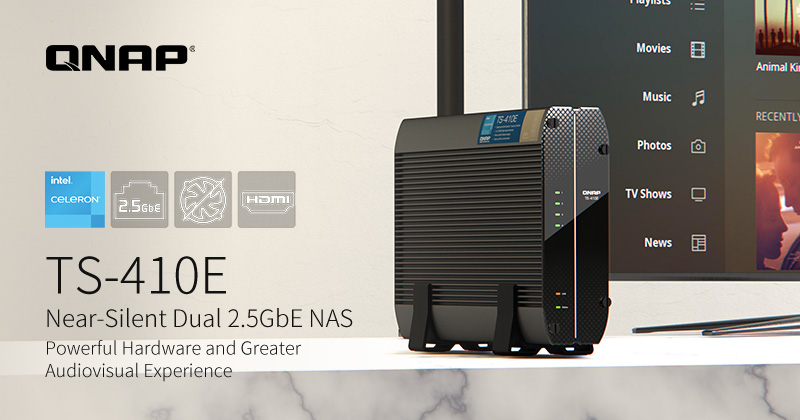 A QNAP BEMUTATJA A RENDKÍVÜL CSENDES, ZAJÉRZÉKENY ÉS AUDIOVIZUÁLIS KÖRNYEZETEKHEZ TERVEZETT, KETTŐS 2,5 GBE PORTOS NAS-T, A TS-410E-T