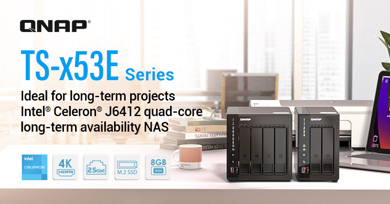 QNAP BEJELENTETTE A TS-253E ÉS TS-453E NAS-OK MEGJELENÉSÉT: 2 ÉS 4 LEMEZES ASZTALI NAS-OK HOSSZÚ TÁVÚ ELÉRHETŐSÉGGEL, INTEL® CELERON® J6412 PROCESSZORRAL, KÉT 2,5 GBE-PORTTAL, M.2 PCIE-BŐVÍTŐHELYEKKEL ÉS KETTŐS 4K HDMI-VEL
