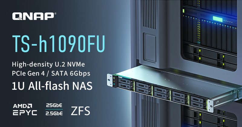 A QNAP BEJELENTETTE A TS-H1090FU NAGY SŰRŰSÉGŰ, 10 LEMEZES, U.2 NVME FLASHALAPÚ NAS-T, AMELYET AZ ALACSONY KÉSLELTETÉSŰ FÁJLSZERVEREKHEZ, A VIRTUALIZÁCIÓHOZ ÉS 4K/8K-KÖZVETÍTÉSEKHEZ TERVEZTEK