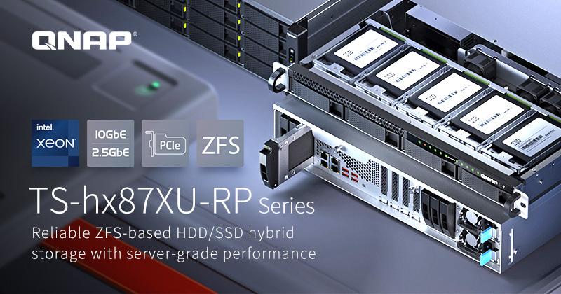 A QNAP BEMUTATJA A TS-HX87XU-RP HIBRID TÁROLÓT, AMELY INTEL XEON E PROCESSZORRAL, NAGY SEBESSÉGŰ 2,5 ÉS 10 GBE CSATLAKOZÁSSAL ÉS PCIE GEN 4 BŐVÍTHETŐSÉGGEL ÉRKEZIK