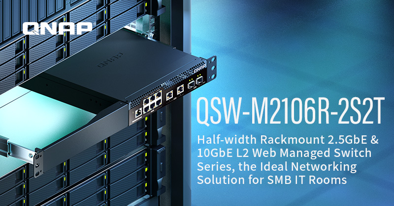 A QNAP BEMUTATJA A FÉLSZÉLESSÉGŰ, RACKBE SZERELHETŐ QSW-M2106R-2S2T 2,5 ÉS 10 GBE SEBESSÉGŰ, L2-WEBEN KERESZTÜL MENEDZSELHETŐ SWITCHET, AZ IDEÁLIS HÁLÓZATI MEGOLDÁST A KKV-S SZERVERTERMEKHEZ