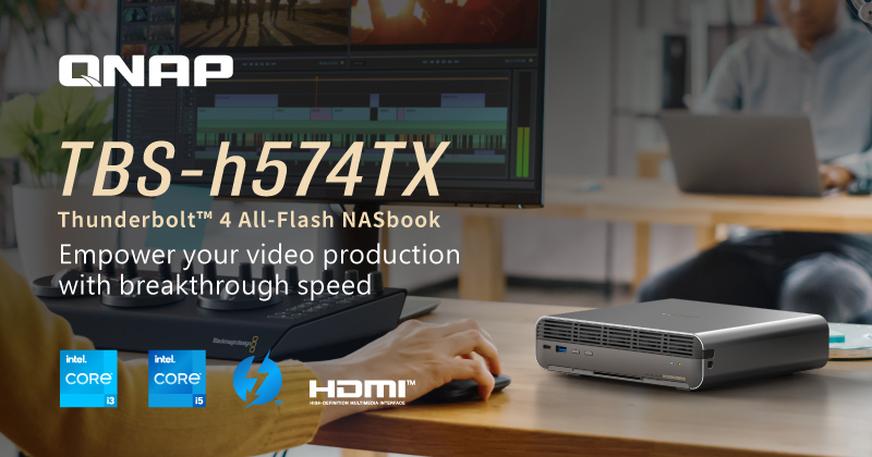 MEGJELENT A QNAP THUNDERBOLT™ 4 ALL-FLASH NASBOOK – A TBS-H574TX ÁTTÖRŐ SEBESSÉGGEL ÉS MŰKÖDÉS KÖZBEN CSERÉLHETŐ M.2 SSD-VEL GYORSÍTJA FEL A VIDEÓGYÁRTÁST