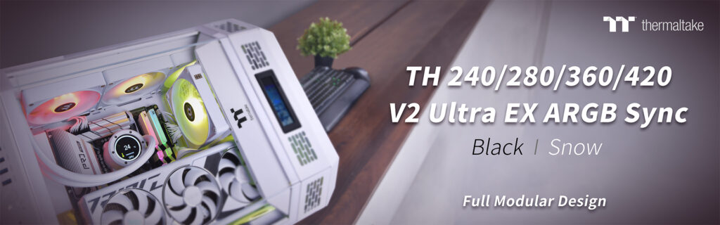 A THERMALTAKE BEMUTATJA AZ ÚJ SZÍNEKBEN ELÉRHETŐ TH V2 ULTRA EX ARGB SYNC AIO-T ÉS A CT EX ARGB SYNC VENTILÁTOROKAT