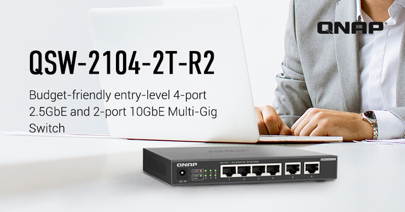 A QNAP BEJELENTI A MEGFIZETHETŐ QSW-2104-2T-R2 MULTIGIGABITES SWITCHET 4 DB 2,5 GBE-S ÉS 2 DB 10 GBE-S PORTTAL