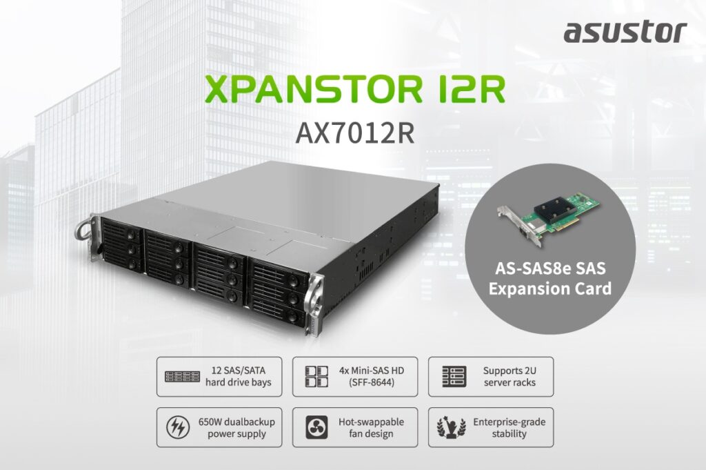 AZ ASUSTOR BEMUTATJA A VÁLLALATI SZINTŰ SAS JBOD XPANSTOR 12R-T ÉS AZ AS-SAS8E SAS HBA-T