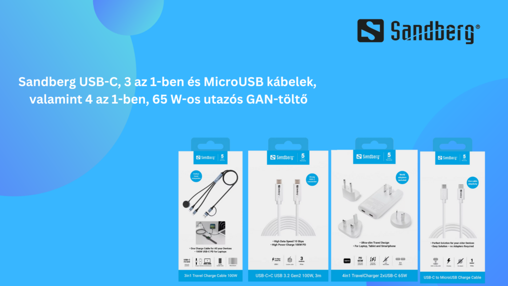 FRISSÍTETT KÁBELKÍNÁLATTAL ÉS EGY UNIVERZÁLIS UTAZÓS TÖLTŐVEL BŐVÍTI PORTFÓLIÓJÁT A SANDBERG